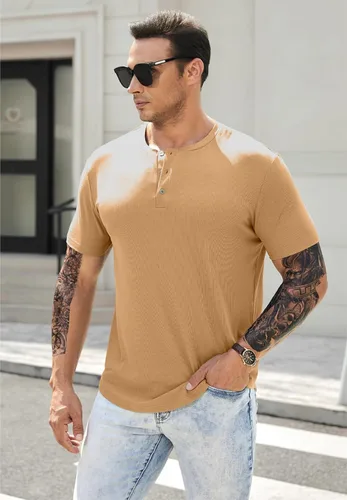 Vista 7 de JMIERR Camisas Henley para hombre con cuello redondo y botones
