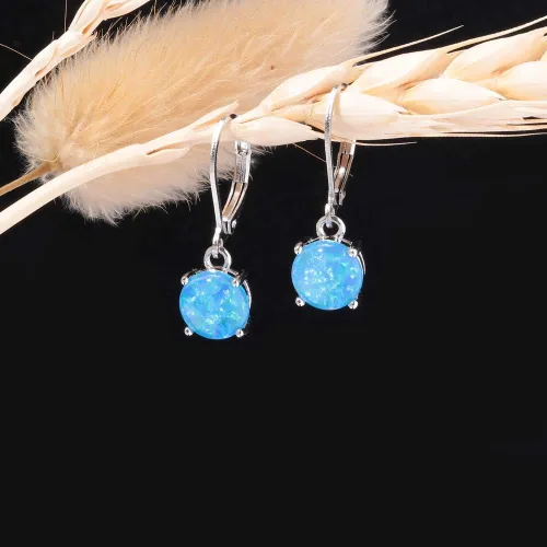 Vista 4 de CiNily Aretes Colgantes de Ópalo de Corte Redondo, Joyería para Mujer de Ópalo de Fuego Verde Chapado en Rodio con Cierre de Palanca, Aretes de Gota