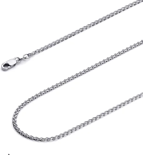 Vista 9 de The World Jewelry Center 14k REAL Yellow/White/Rose Gold Solid 2mm, 1.7mm, 1.5mm, 1.2mm Flat Open wheat Chain Necklace with Lobster Claw Clasp