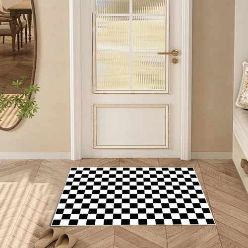 Vista 7 de Alfombra a cuadros de 2 x 3 pies, alfombra negra y blanca moderna para entrada interior, alfombra pequeña lavable a cuadros para baño, alfombra
