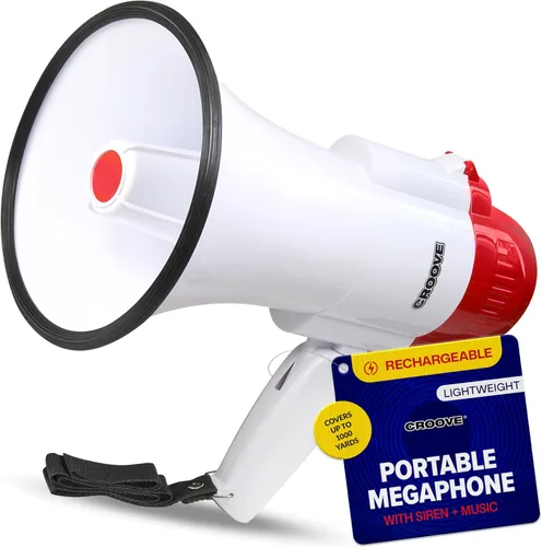 Vista 8 de Croove Portable Megaphone - Loud Speaker, Lightweight Bullhorn with Siren Music, Volume Control