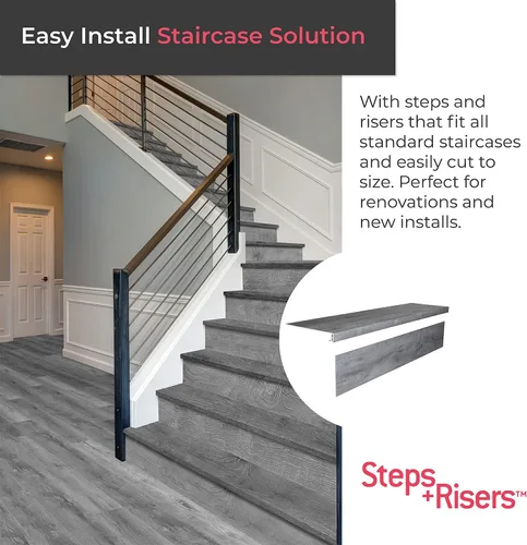 Vista 2 de Lucida Surfaces Combo de peldaños y contrahuellas de vinilo de lujo Cubierta de peldaños para escaleras con aspecto de madera y contrahuellas