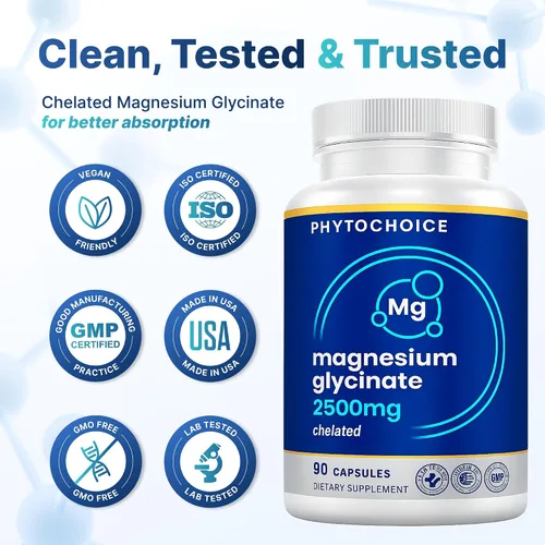 Vista 8 de Magnesio para el sueño y la recuperación: glicinato de magnesio de alta potencia de 2500 mg para hombres y mujeres, quelado para una alta absorción