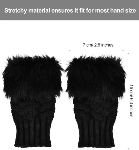 Vista 2 de Boao 2 pares de guantes de invierno sin dedos, guantes cortos para pantalla táctil, guantes de punto cálidos con piel sintética