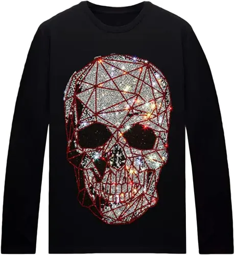 Vista 32 de HZCX FASHION Camisetas gráficas de manga larga para hombre y mujer, camisetas divertidas con diamantes de imitación