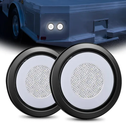 Vista 37 de Nilight Luces traseras para remolque, 2 unidades, 4 pulgadas, redondas, 12 LED, ámbar, cromado, marco, marcador, señal de giro, luz trasera