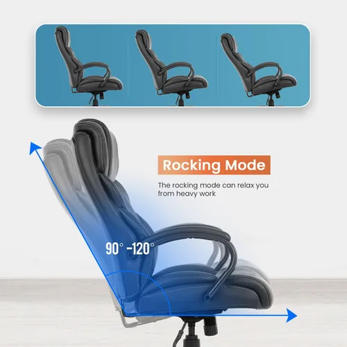 Vista 7 de Silla de oficina grande y alta, asiento ancho de 500 libras, silla de escritorio con brazos de apoyo lumbar, respaldo alto, piel sintética, silla