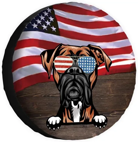 Vista 16 de Cubierta de neumático de repuesto para perro, Basset Hound con gafas de sol, con bandera de Estados Unidos, fundas protectoras de ruedas a prueba