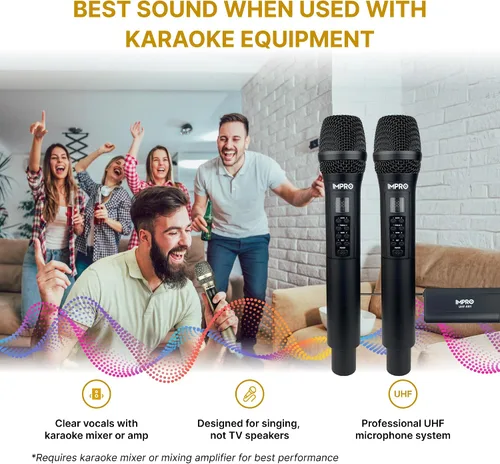 Vista 5 de ImPro UHF-88II Micrófonos inalámbricos UHF profesionales (negro) con potenciador vocal (triple, bajo, eco, control de volumen)