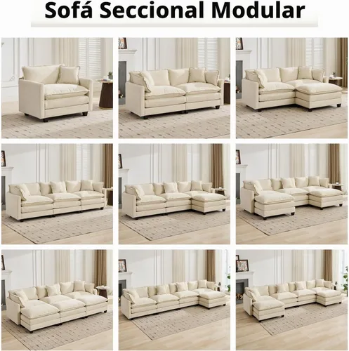 Vista 7 de Sofá seccional modular, sofá de chenilla mullido de 111.5" con reposabrazos y almohadas, sofá de asiento profundo moderno para sala de estar