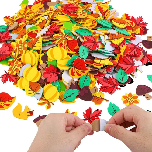 Vista 2 de Elcoho 600 calcomanías autoadhesivas de espuma para otoño, calcomanías de Acción de Gracias, calcomanías de hojas de otoño para decoración de fiesta