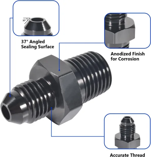 Vista 3 de Adaptador de tubería macho 4AN a NPT de 1/4 pulgadas, adaptador recto de aluminio de 4AN a 1/4 de pulgada NPT para accesorios de sistema