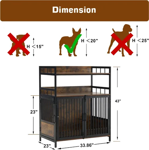 Vista 3 de MCombo Jaula para perros estilo muebles de 34 pulgadas con estantes de almacenamiento, mesa auxiliar de madera resistente para perros, casa de Marrón