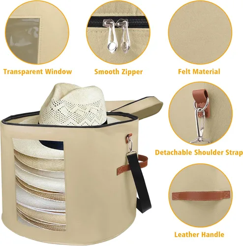 Vista 3 de VanlonPro Caja de almacenamiento grande para sombreros para mujeres y hombres, organizador de gran tamaño de 19 pulgadas de profundidad x 17