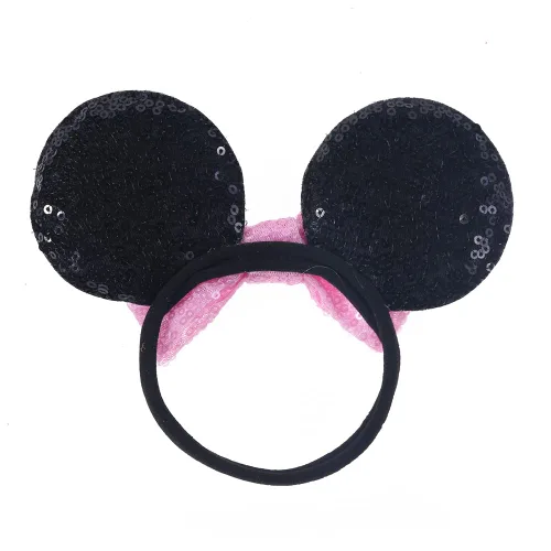 Vista 7 de Diadema de orejas de ratón con lazo de lentejuelas, banda elástica suave para el pelo, diadema de fiesta para bebés, niñas recién nacidas, niños