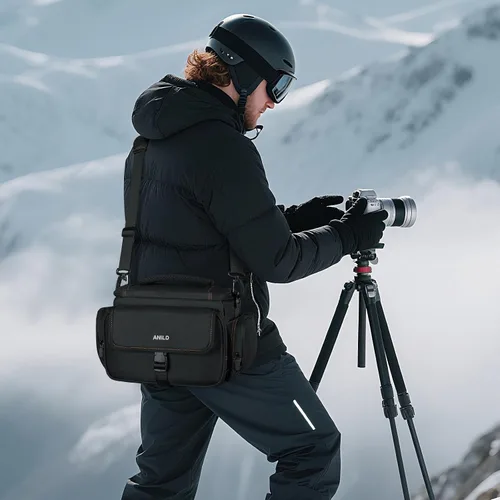 Vista 7 de ANILD DSLR - Bolsa cruzada para cámara fotográfica, resistente al agua, bolsa de mensajero para cámara fotográfica de viaje con soporte