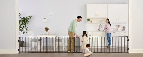 Vista 11 de Regalo Puerta de bebé configurable súper ancha de 76 pulgadas, incluye 4 paquetes de soportes de pared y accesorios