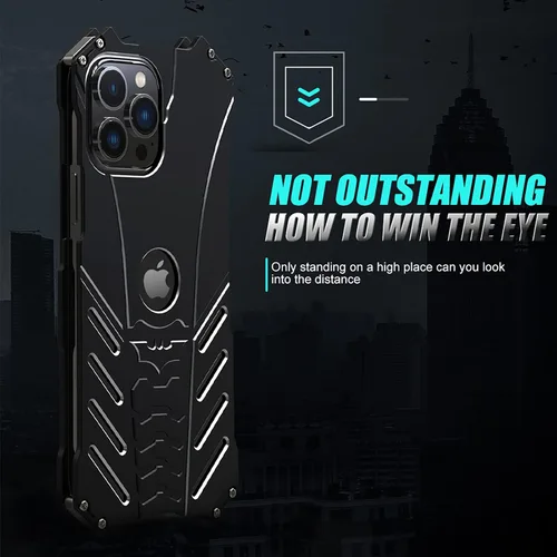 Vista 6 de Batman Design - Funda de metal para iPhone 14 Pro, protección resistente, soporte de murciélago, disipación de calor, 6.06 pulgadas, color negro