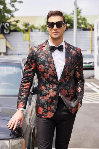 Vista 2 de COOFANDY Mens Floral Tuxedo Jackets One Button Stylish Dinner Wedding Party Dress Suit Blazers Jacket