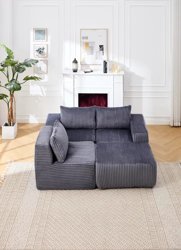 Vista 8 de Modern Minimalist Modular Sectional Sofa L-Shape Upholstered Cloud Couch with Deep Seats Right Facing Chaise for Living Room Bedroom Apartment Dark