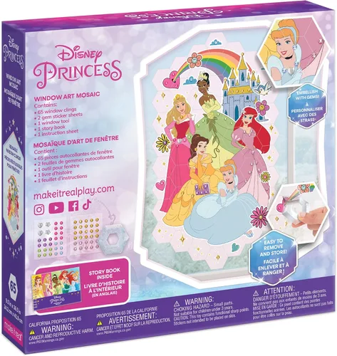 Vista 3 de Make It Real Disney: Mosaico de arte de ventana – Princesa Disney – 70 piezas, rompecabezas reutilizables para ventana, crea una imagen de 9.5 x