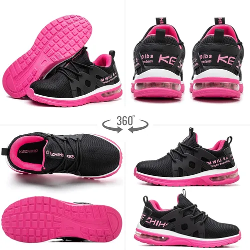 Vista 5 de Kezhiho Zapatos de punta de acero para mujer, con amortiguación de aire, ligeros, cómodos, transpirables, a prueba de pinchazos, antideslizantes