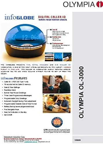 Vista 6 de Olympia OL 3000 Infoglobe Identificador de llamadas digital con reloj en tiempo real