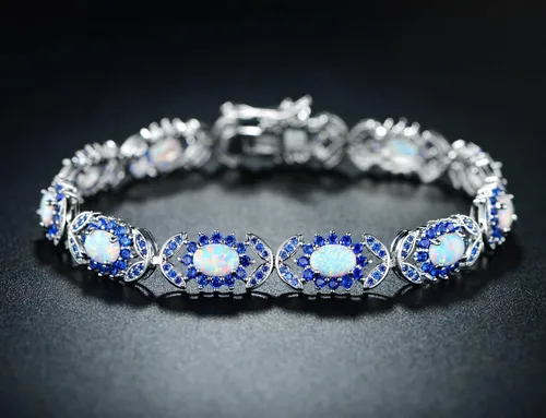 Vista 2 de Barzel - Pulsera de cuentas redondas de ópalo de oro blanco o rosa, chapado en oro de 18 k