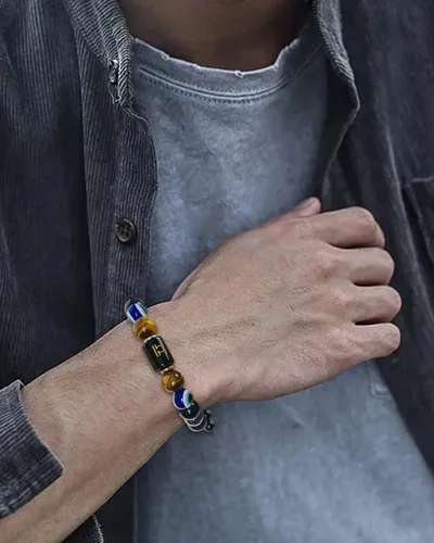 Vista 3 de Pulsera de triple protección del zodiaco, ojo malvado, hematita, obsidiana, ojo de tigre, chakras, cuentas de cristal curativo para hombres