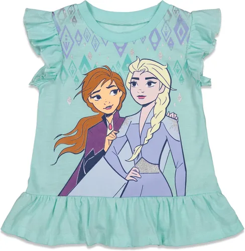 Vista 2 de Disney Frozen Princess Anna Elsa Baby Girls T-Shirt and Shorts Outfit Set Infant to Little Kid