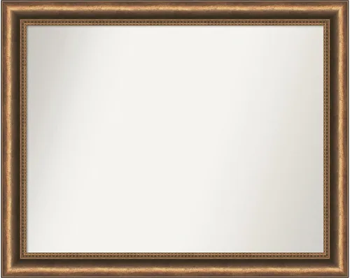 Vista 208 de Amanti Art Espejo de baño de bronce para sobre fregadero, 24 x 24 pulgadas, espejo de tocador cuadrado estrecho de bronce Manhattan, marco de madera