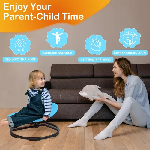 Vista 6 de Silla giratoria sensorial para niños autistas, silla giratoria sensorial, juguete para sentarse y girar para equilibrio y coordinación, asiento Azul