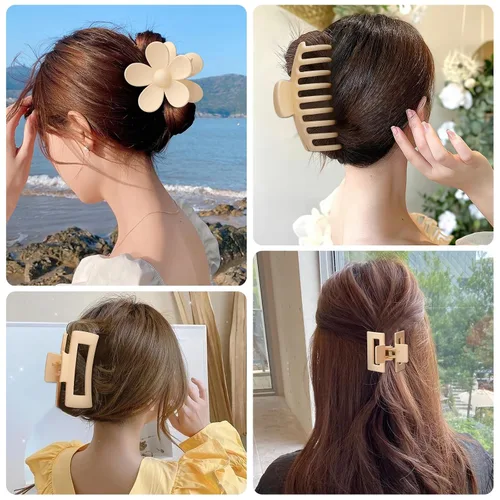 Vista 5 de Juego de 4 pinzas para el cabello, pinzas florales de plátano en estilos rectangulares grandes y pequeños para mujeres y niñas con cabello fino