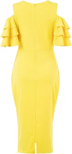 Vista 5 de VERWIN Vestido de noche con mangas con volantes y hombros descubiertos, cuello en V, elegante, sexy, para fiesta, noche, vestido ajustado