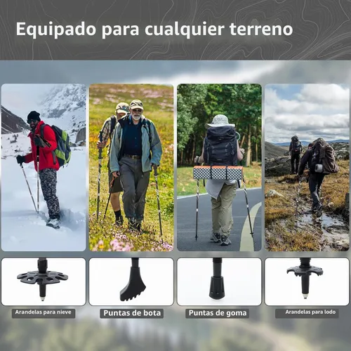 Vista 6 de BISINNA Bastones de senderismo de aluminio plegable de senderismo palo Negro
