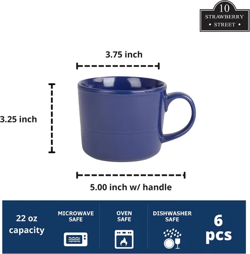 Vista 2 de Double Line - Taza de 3.75 pulgadas/12 onzas, juego de 6, azul cobalto