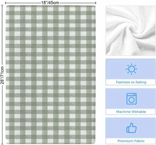 Vista 7 de Juego de 2 toallas de cocina y paños de cocina, color verde salvia y blanco, a cuadros, de 18 x 28 pulgadas, toallas de mano absorbentes de secado