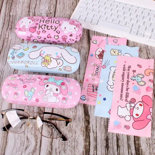 Vista 2 de Cute Stylish Hard Shell Eyeglasses Cases Protective Case Storage Box With Glasses Cloth Eyeglass Strap for Girl Teen