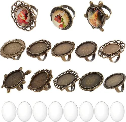 Vista 15 de SUNNYCLUE Juego de 24 piezas de anillos ajustables mixtos, cabujones, kit de fabricación de joyas, ajuste de anillo de dedo, cabujones de cristal