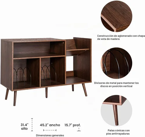 Vista 4 de RARZOE - Soporte grande para tocadiscos, color marrón nogal 45.2'' Nogal