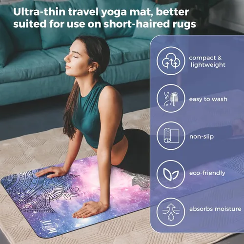 Vista 5 de U&M Tapete de yoga antideslizante, tapete de gamuza para ejercicio con bolsa de transporte para yoga, pilates y meditación, estiramiento de suelo