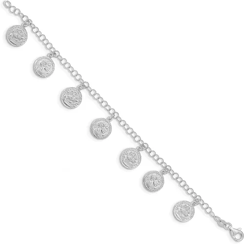Vista 2 de Pulsera de plata de ley maciza rodiada con dije de moneda romana 75 pulgadas fabricada en Italia Plata de ley no conocido