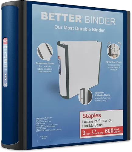 Vista 15 de Carpeta con anillos en forma de "D" de 1 pulgada para mejor visualización Staples, Negro