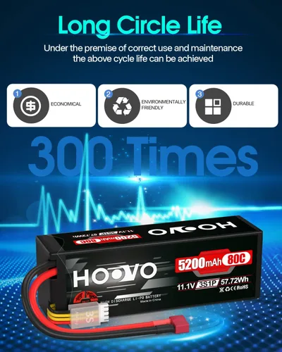 Vista 5 de HOOVO 3S Lipo Batería 5200mAh 11.1V 80C Hardcase RC Batería con T Plug para RC Cars RC Truck Helicóptero Avión (paquete de 2)