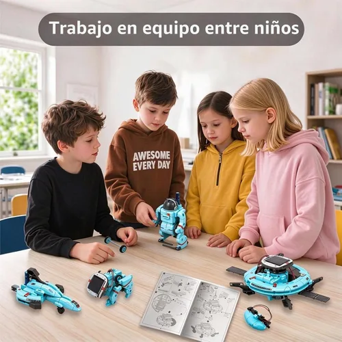 Vista 6 de STEM Education - Juguetes de robots solares para niños de 8 años en adelante, kit de ciencia de bricolaje 6 en 1, juguetes espaciales, 120 piezas