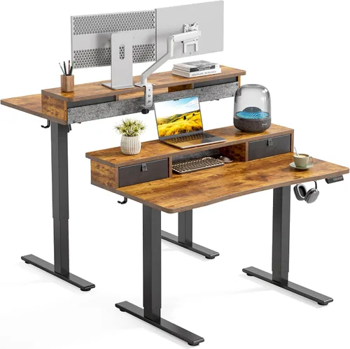 Vista 12 de FEZIBO - Escritorio eléctrico de altura ajustable de 48 x 24 pulgadas con cajón doble, escritorio para computadora, mesa de pie para oficina en casa