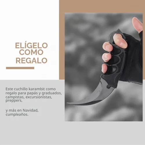Vista 3 de Karambit - Cuchillo táctico de hoja fija, 2 piezas de acero inoxidable para exteriores, cuchillo de caza con funda y cable, adecuado para Negro