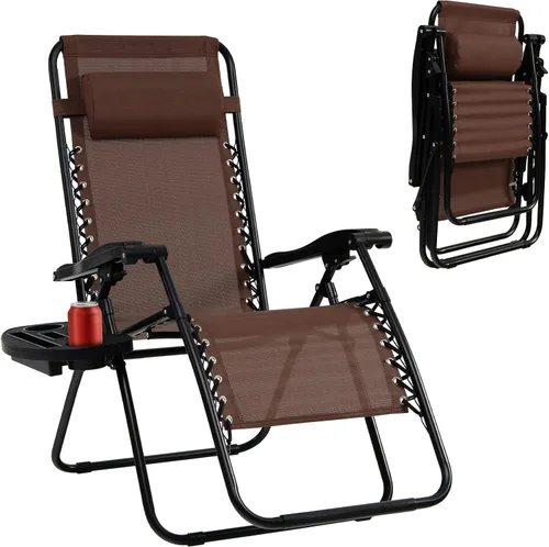 Vista 17 de Tangkula Zero Gravity - Silla plegable para patio, reclinable, ajustable, con soporte para tazas, reposabrazos anchos para patio, jardín, piscina