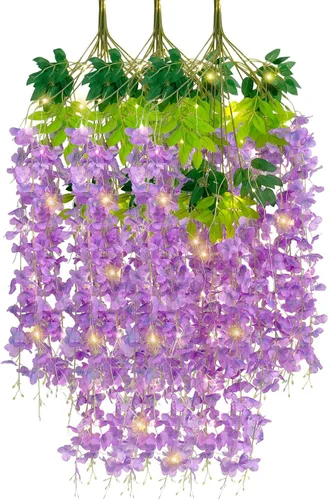 Vista 72 de Paquete de 5 guirnaldas de flores colgantes de glicina rosa, enredaderas de flores artificiales de 3.77 pies, glicinia falsa, guirnalda colgante