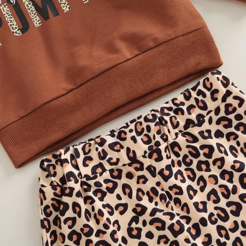 Vista 6 de AEEMCEM Conjunto de ropa de Halloween para bebé niña, sudadera con estampado de letras de Hello Pumpkin y pantalones acampanados de leopardo